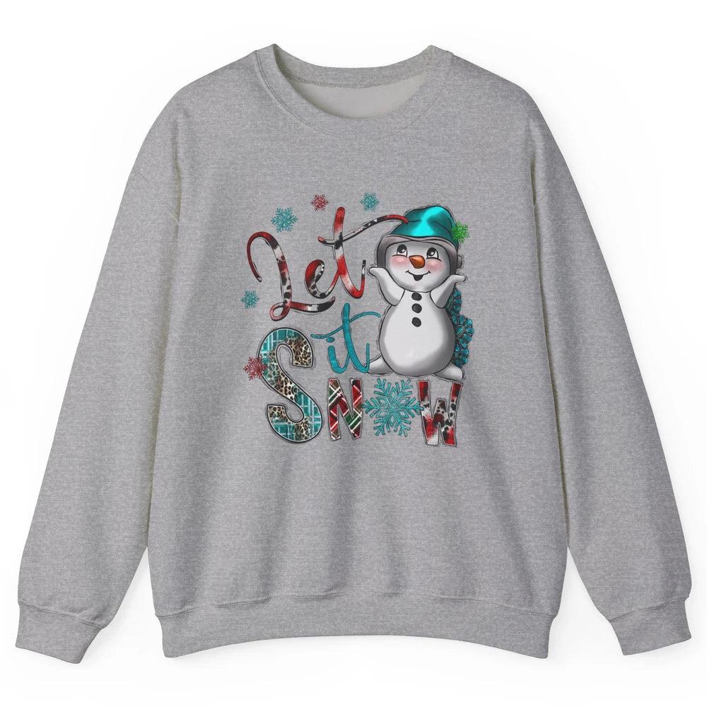 Leopard Snow Man Let It Snow Snowflakes Western Christmas Unisex Crewneck Sweatshirt