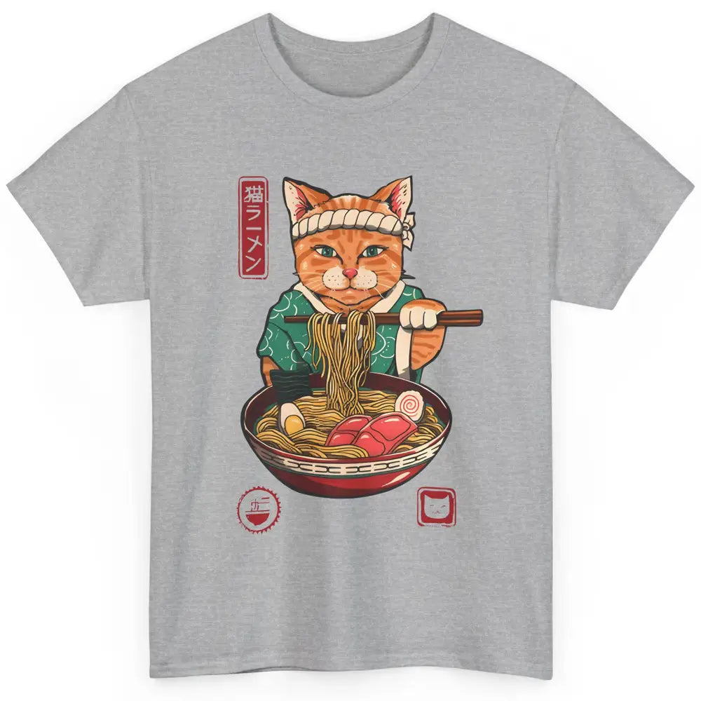 Funny Cat Ramen Bowl Noodles Soup Japanese Kawaii Ramen Cat Classic Unisex T-Shirt