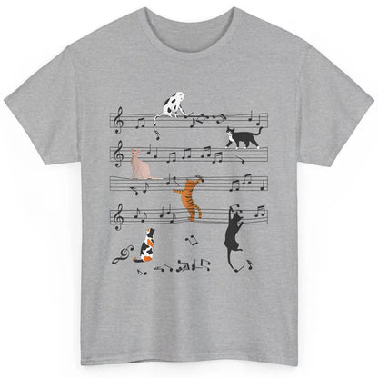 Funny Black Cats Music Sheet Kittens Playing Musical Notes Classic Unisex T-Shirt