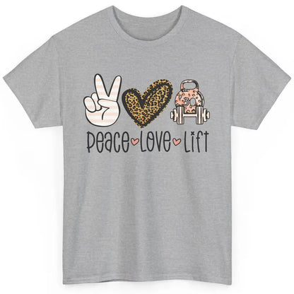 Cute Peace Love Lift Heart Leopard Gym Fitness Weightlifter Classic Unisex T-Shirt