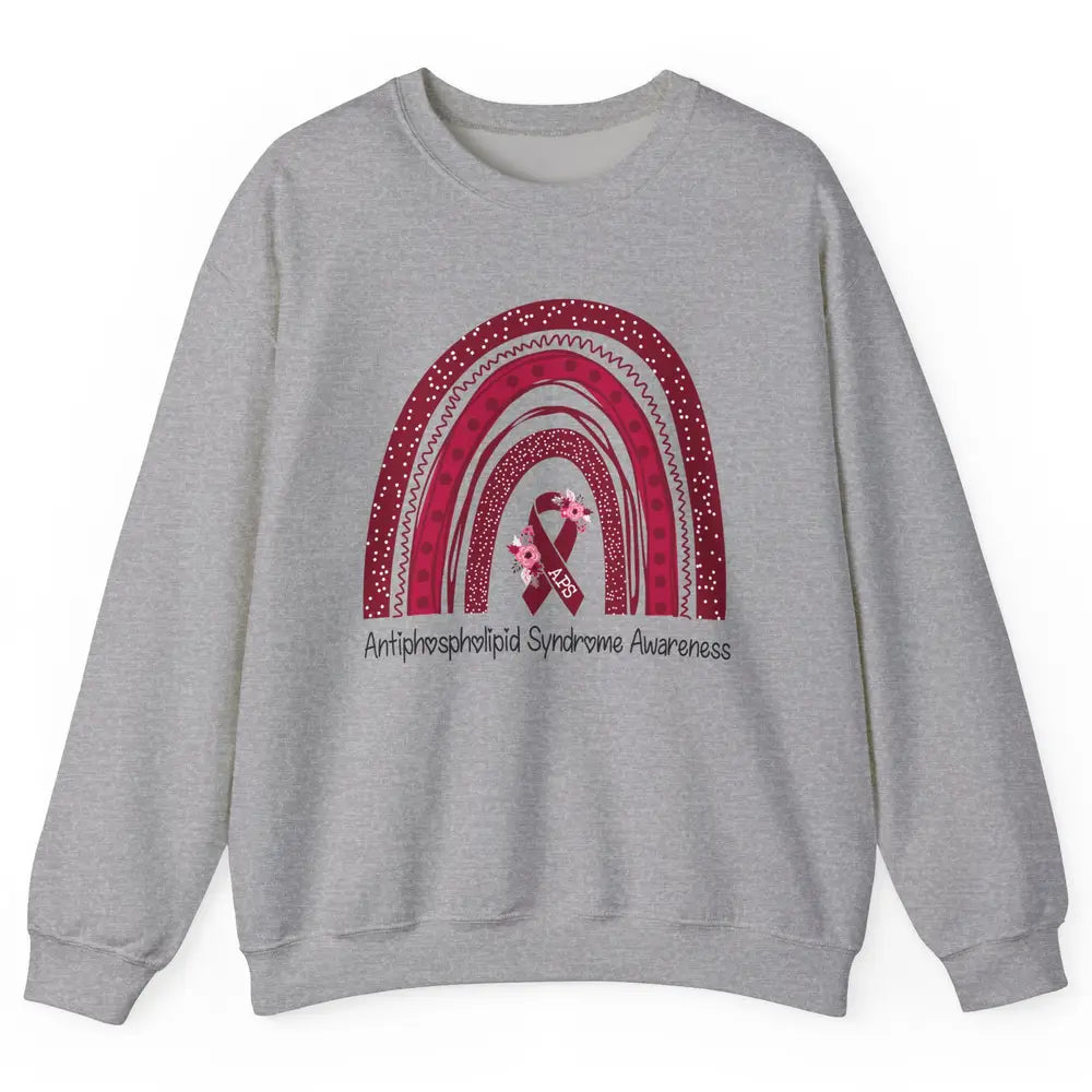 Antiphospholipid Syndrome Awareness APS Burgundy Rainbow Unisex Crewneck Sweatshirt