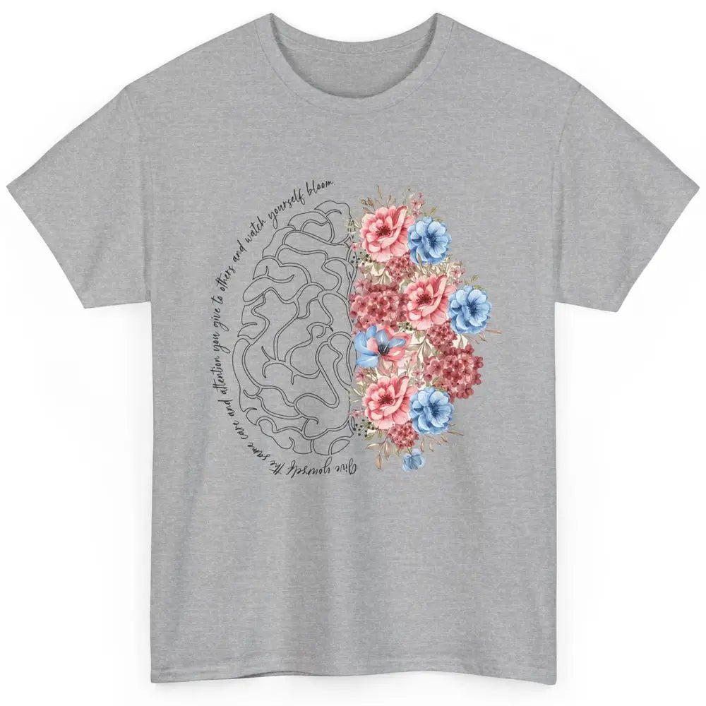 Brain Anatomy Nurse Blooming Flowers Nursing Anatomical Gift Classic Unisex T-Shirt