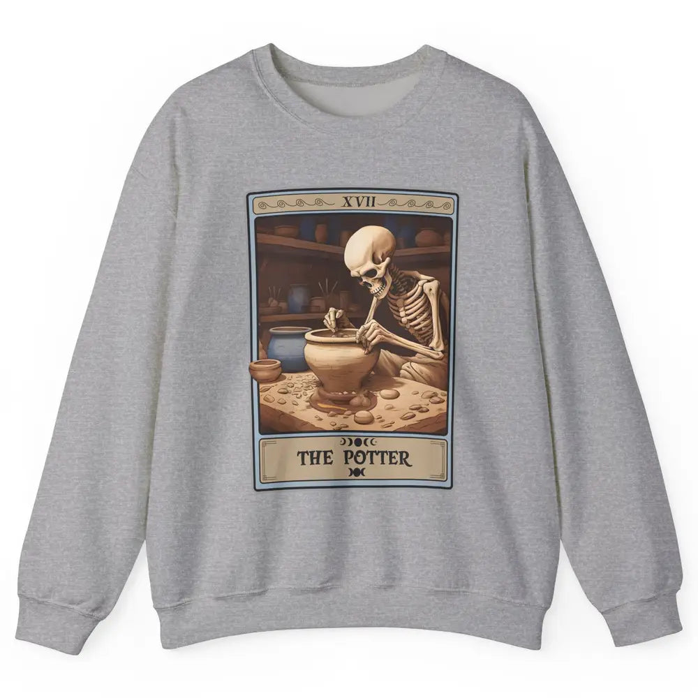 Retro Skeleton The Potter Tarot Card Halloween Pottery Lover Unisex Crewneck Sweatshirt