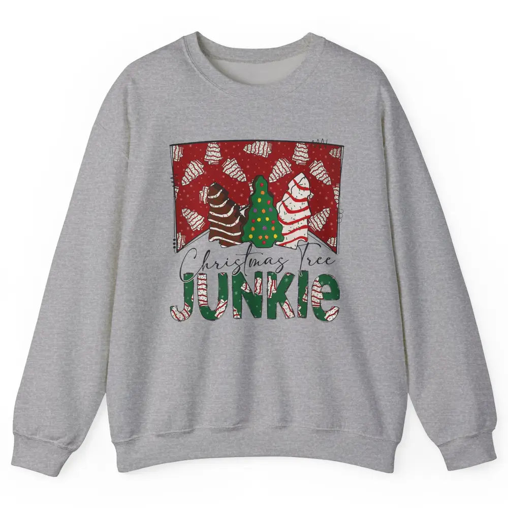 Funny Christmas Tree Cake Junkie Tis The Season Western Xmas Unisex Crewneck Sweatshirt