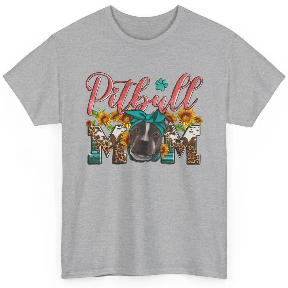 Sunflower Leopard Pitbull Mom Western Pitbull Dog Lady Gift Classic Unisex T-Shirt