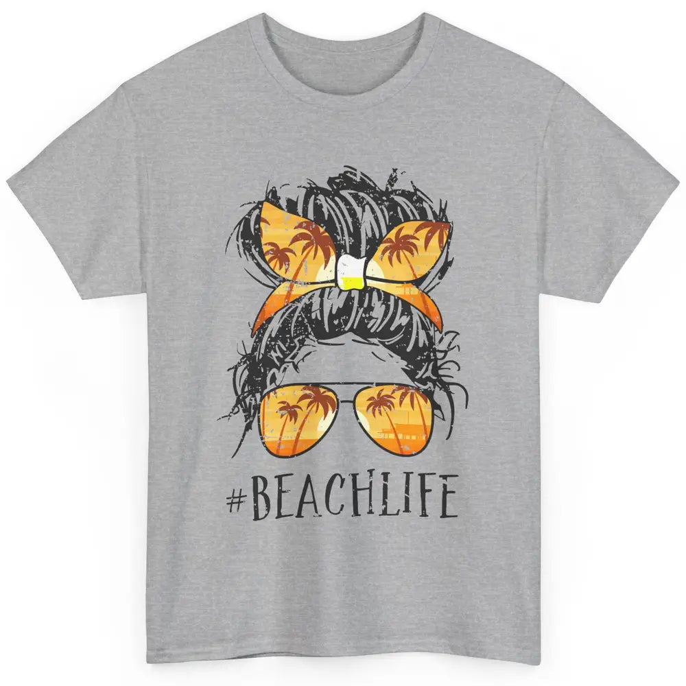 Beach Life Messy Bun Hair Retro Vintage Beach Palms Summer Classic Unisex T-Shirt