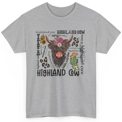 Floral Highland Cow Heifer Cactus Western Country Cowboy Classic Unisex T-Shirt