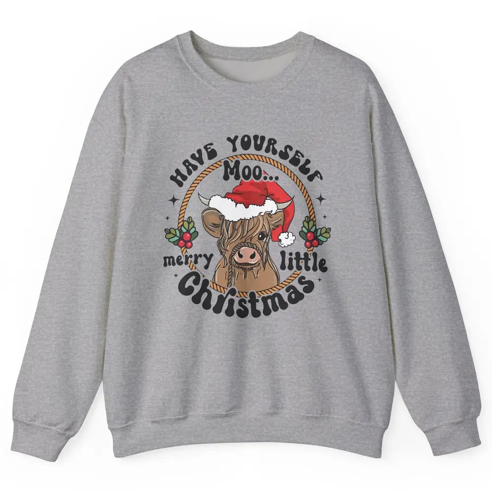 Have Yourself Merry Little Christmas Cow Santa Hat Xmas Gift Unisex Crewneck Sweatshirt