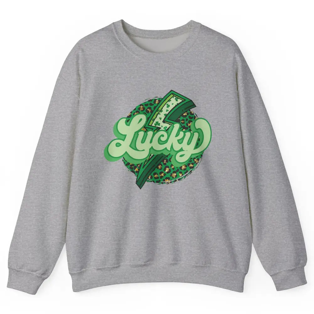 St Patrick Leopard Shamrocks Lucky Lightning Bolt Western Unisex Crewneck Sweatshirt