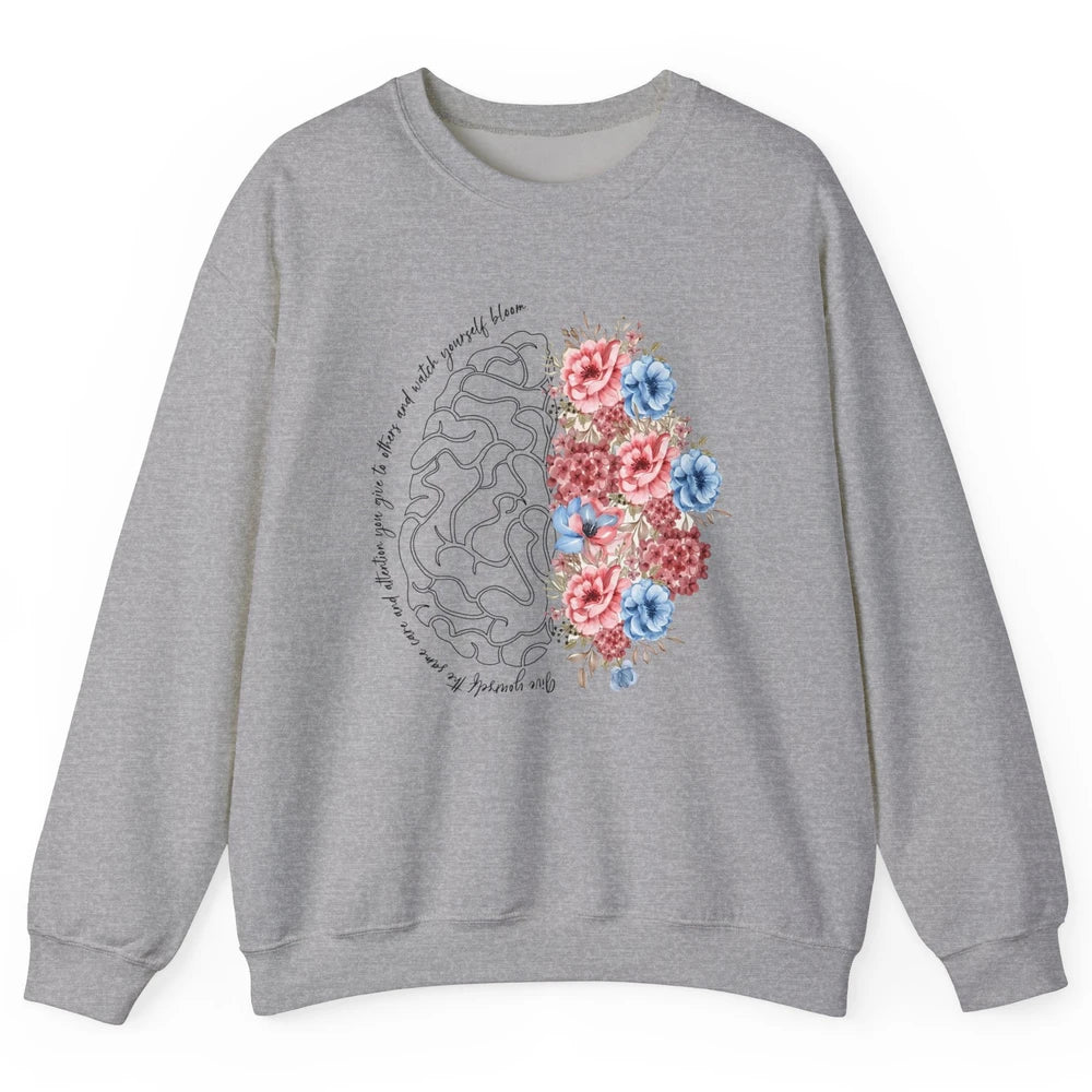 Brain Anatomy Nurse Blooming Flowers Nursing Anatomical Gift Unisex Crewneck Sweatshirt