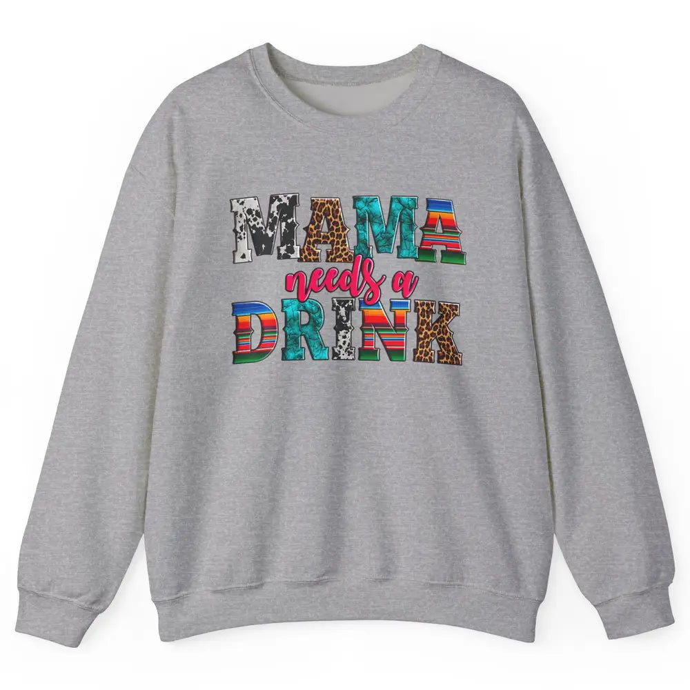 Western Mama Needs Drink Leopard Turquoise Mothers Day Retro Unisex Crewneck Sweatshirt