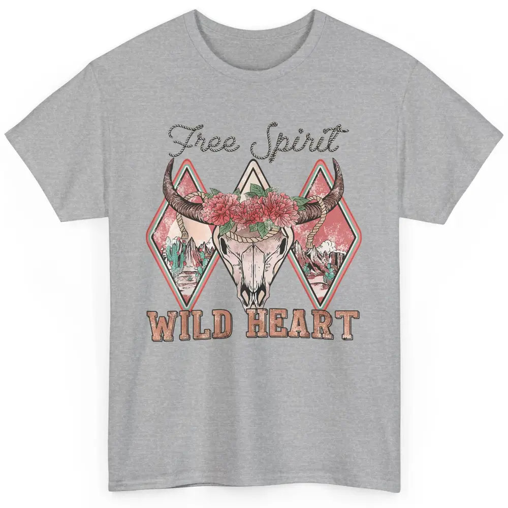 Bull Skull Free Spirit Wild Heart Valentine Western Rodeo Classic Unisex T-Shirt