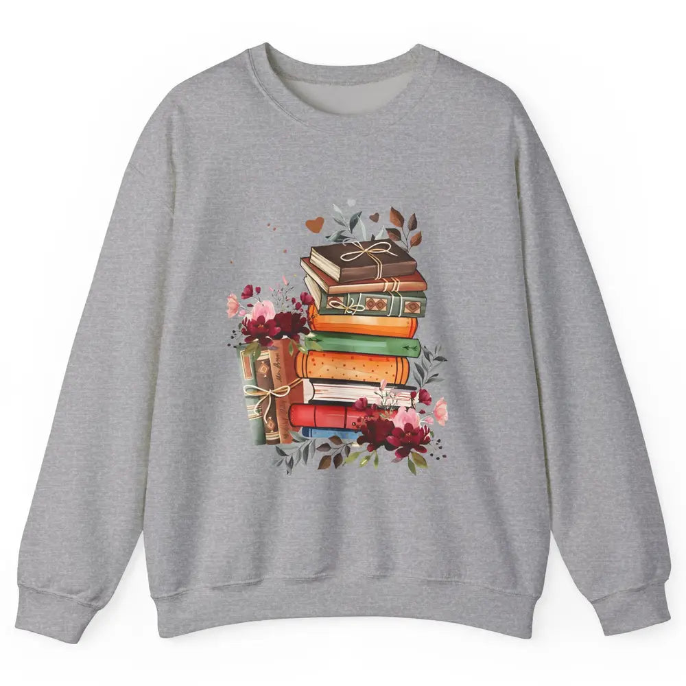 Books Floral Librarian Book Wildflower Bookworm Book Lovers Unisex Crewneck Sweatshirt