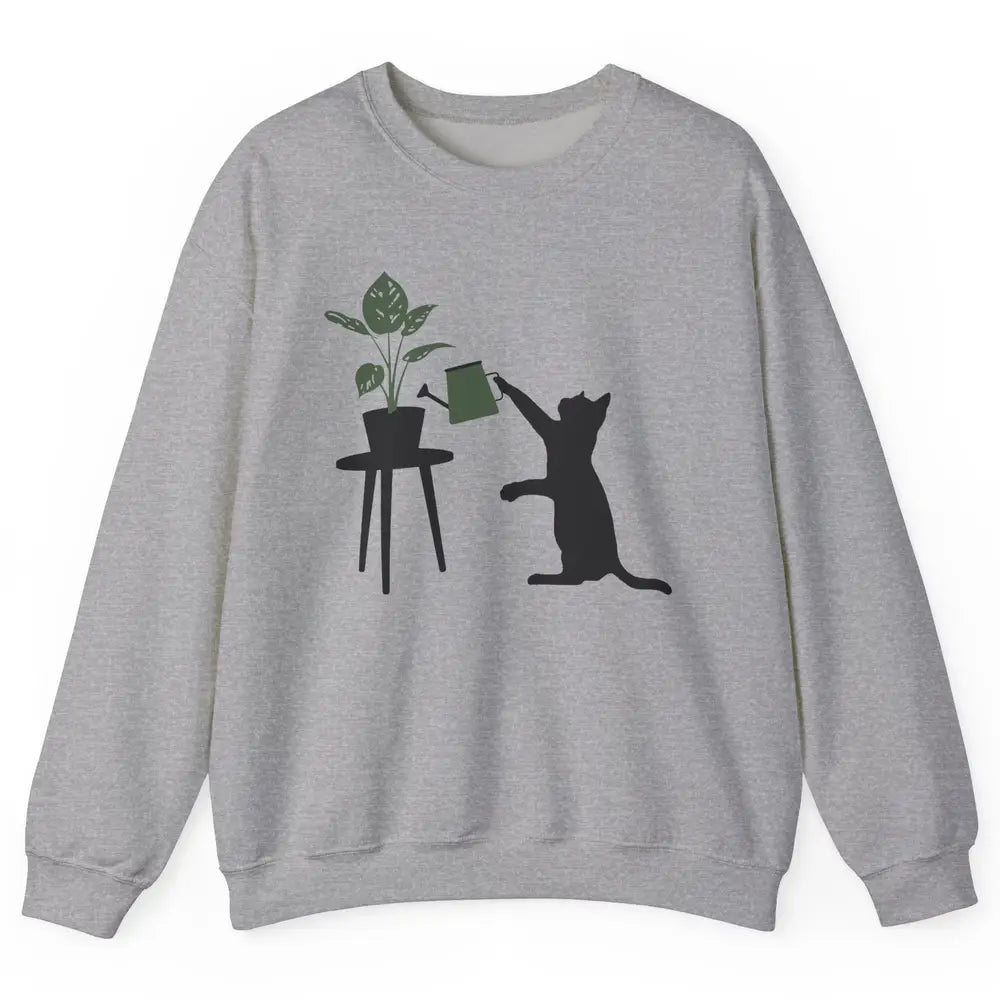 Black Cat Watering Plant Cat Gardening Planting Cat Lovers Unisex Crewneck Sweatshirt