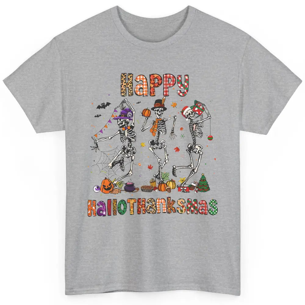 Funny Dancing Skeleton Happy Hallo-thank-mas Fall Pumpkin Classic Unisex T-Shirt