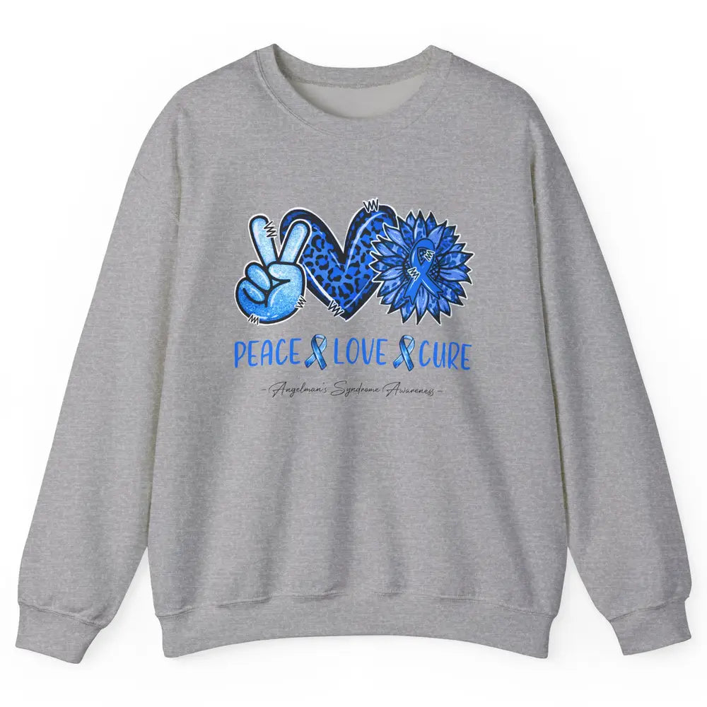 Angelman's Syndrome Blue Ribbon Peace Love Cure Sunflower Unisex Crewneck Sweatshirt