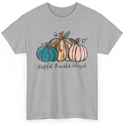 Grateful Thankful Blessed Doodle Pumpkin Fall Thanksgiving Classic Unisex T-Shirt