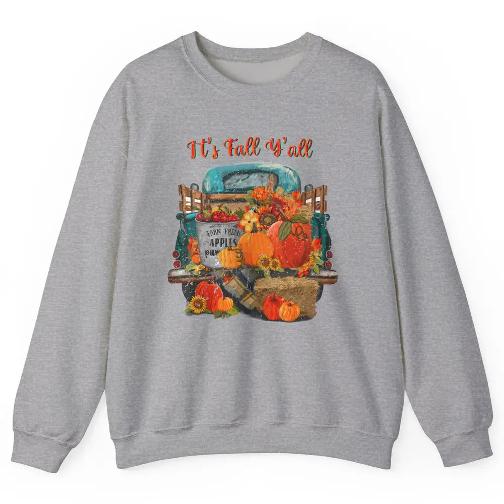 Retro Pumpkin Truck Sunflower Western Pumpkin Season Fall Unisex Crewneck Sweatshirt