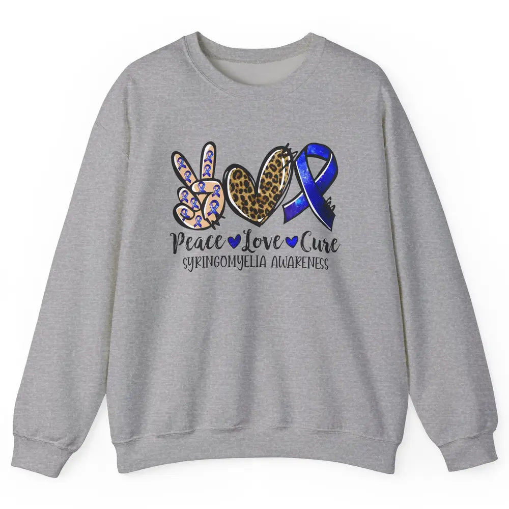 Syringomyelia Awareness Blue Ribbon Peace Love Cure Unisex Crewneck Sweatshirt