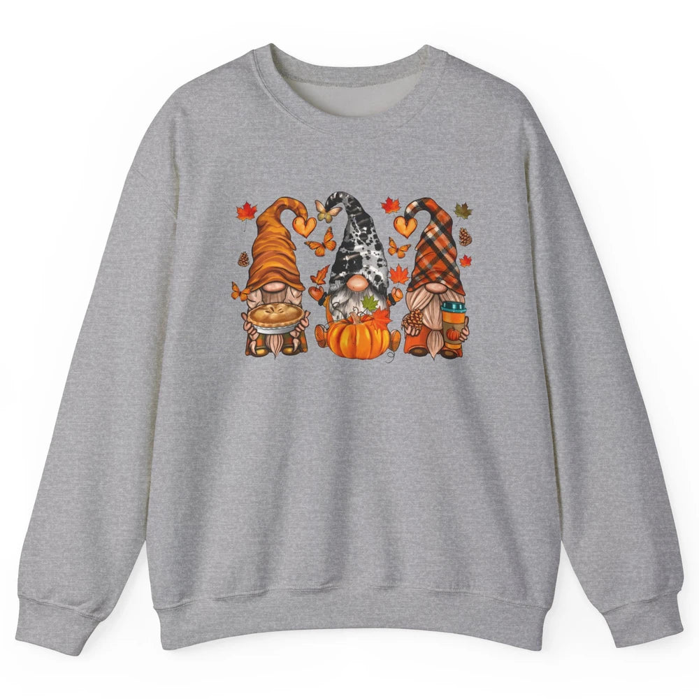 Retro Fall Gnomies Pumpkin Falling Leaves Thanksgiving Gnome Unisex Crewneck Sweatshirt