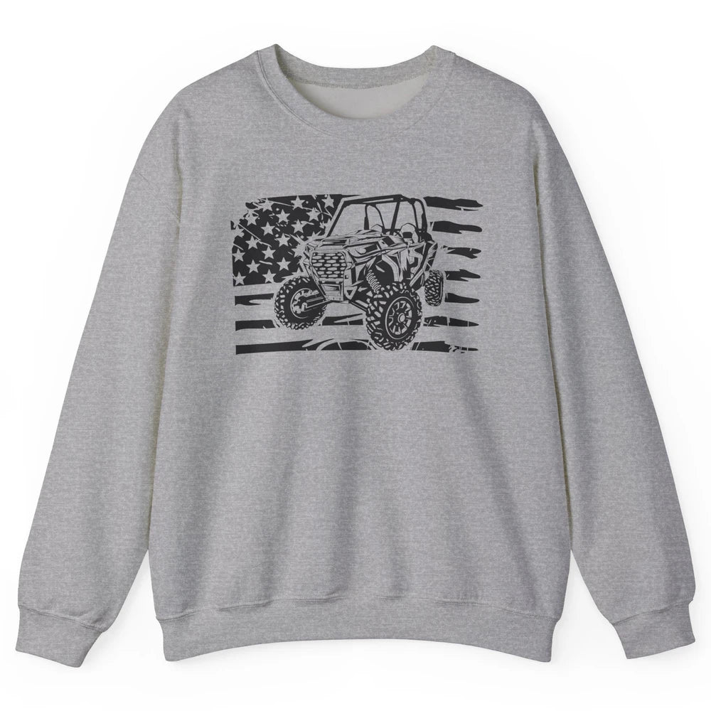 Retro US Flag UTV Riding Offroad Mountain Side By Side Rider Unisex Crewneck Sweatshirt