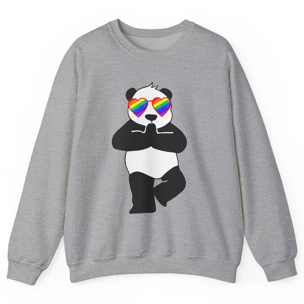 Yoga Panda LGBT Gay Pride Month Rainbow Sunglasses Love Unisex Crewneck Sweatshirt