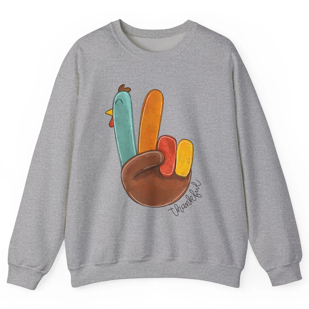 Funny Turkey Peace Sign Thankful Thanksgiving Gift Halloween Unisex Crewneck Sweatshirt