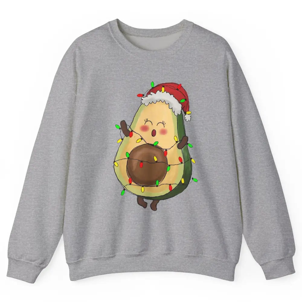 Avocado Santa Cute Avocado Christmas Lights Xmas Vegan Gift Unisex Crewneck Sweatshirt