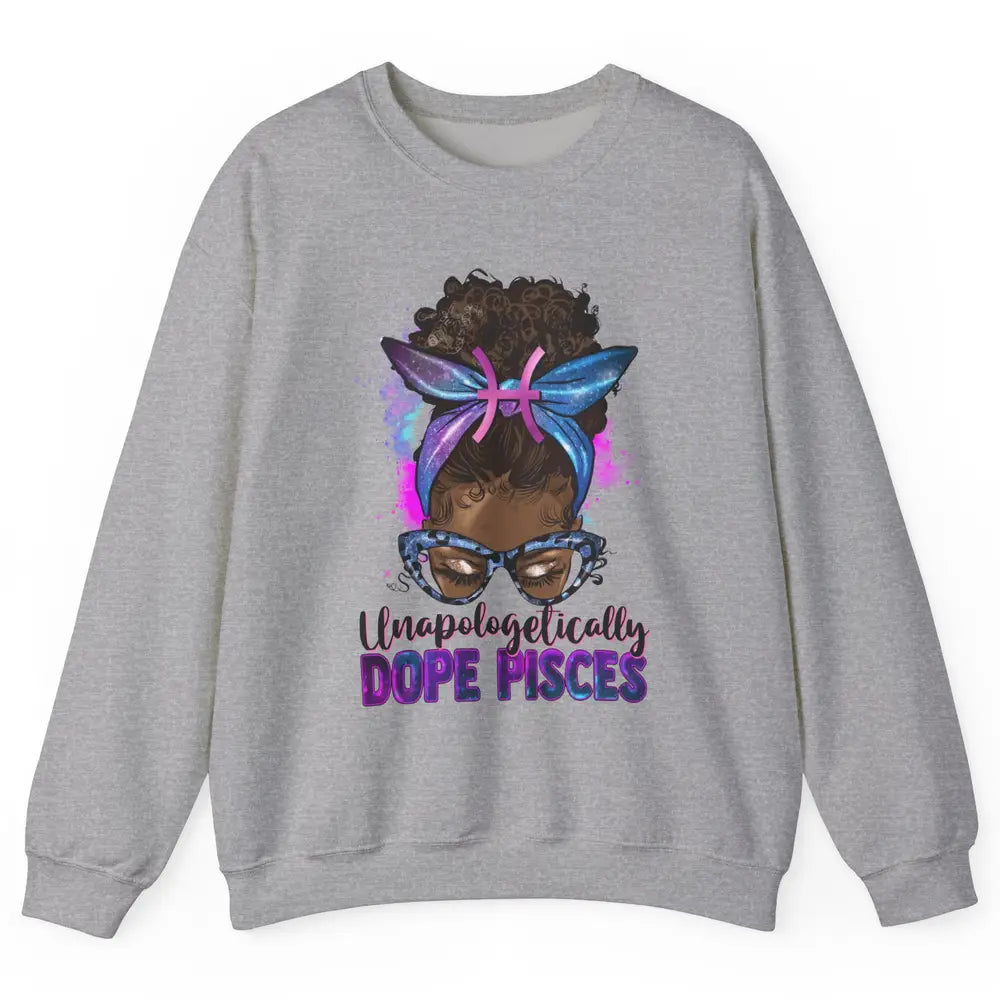 Unapologetically Dope Pisces Zodiac Leopard Afro Messy Bun Unisex Crewneck Sweatshirt