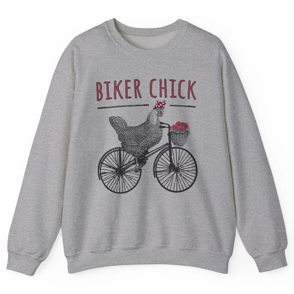 Biker Chick Funny Chicken Cycling Bicycle Women Biking Unisex Crewneck Sweatshirt