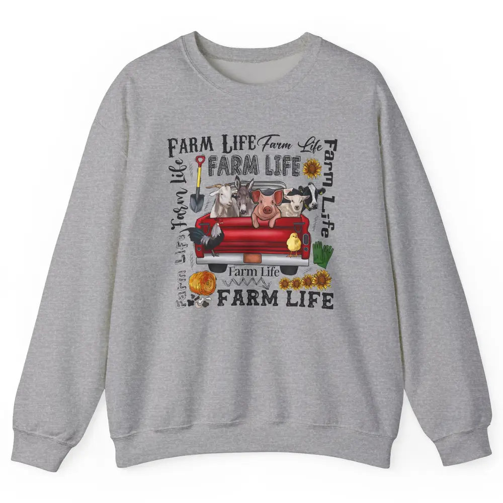 Sunflower Western Farm Life Animals Vegan Cow Pig Rooster Unisex Crewneck Sweatshirt