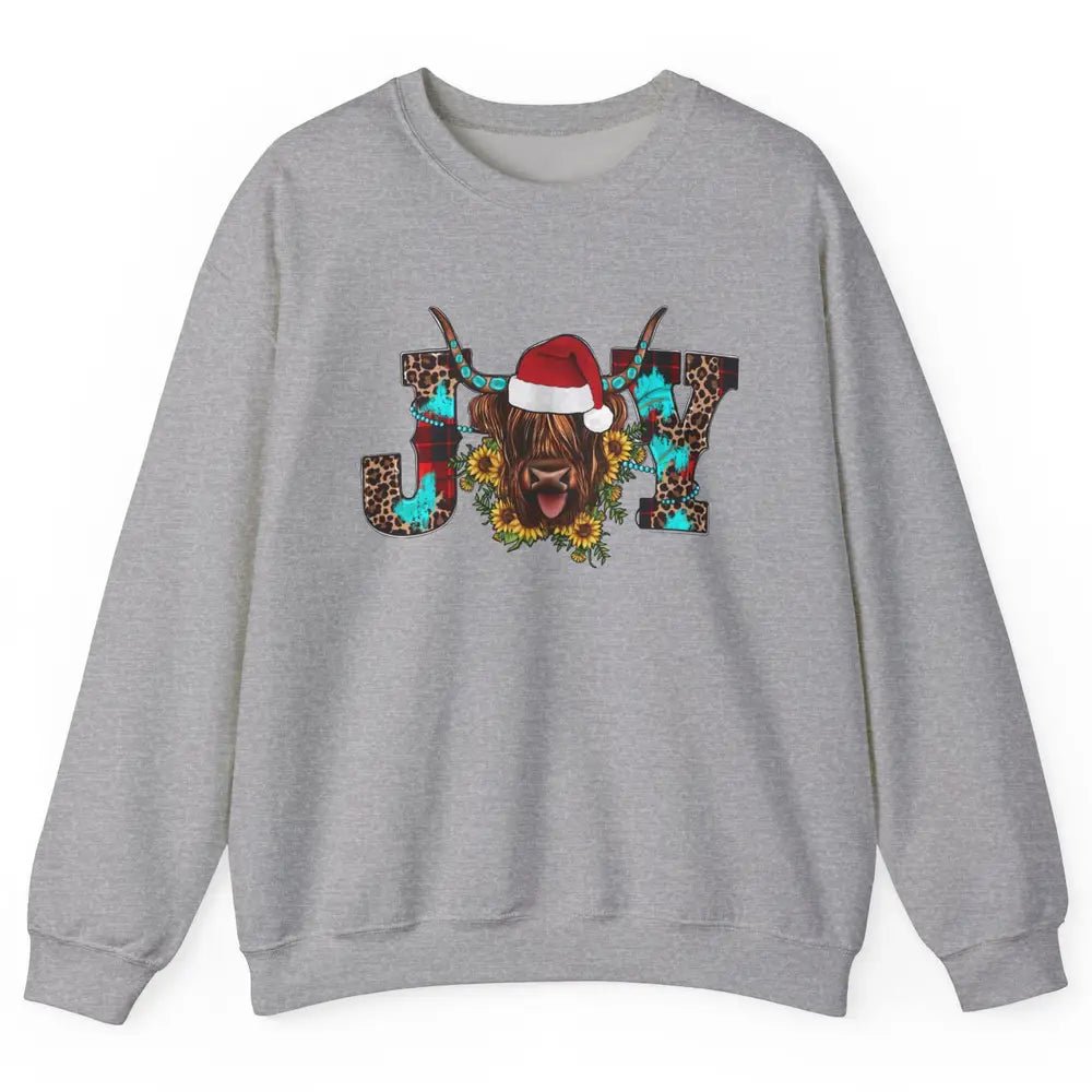 Highland Cow Christmas Joy Heifer Western Country Cowboy Unisex Crewneck Sweatshirt