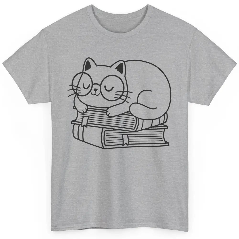 Cute Cat And Books Cute Reading Cat Lover Gift Librarian Classic Unisex T-Shirt