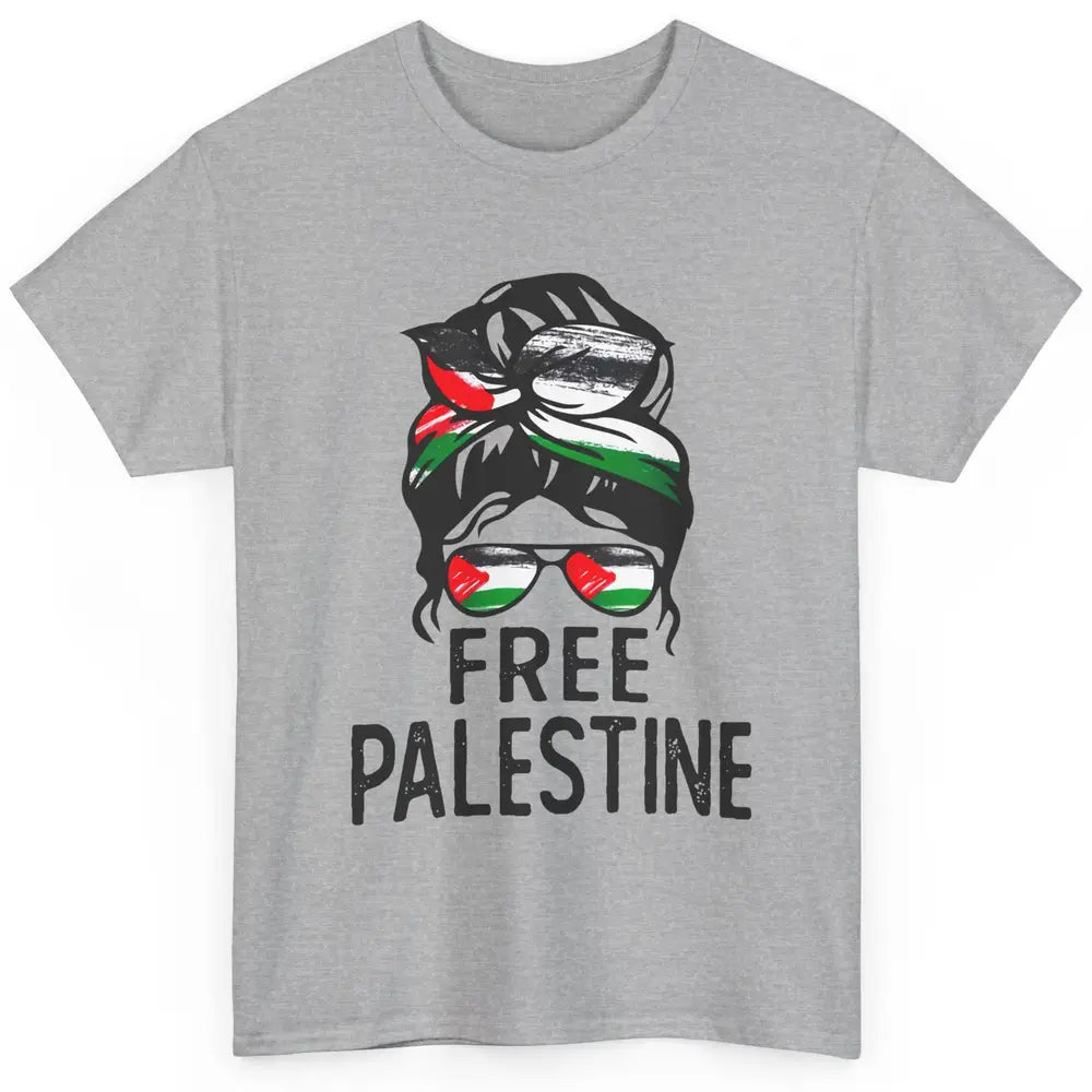 Free Palestine Flag Save Gaza Messy Bun Hair Classic Unisex T-Shirt