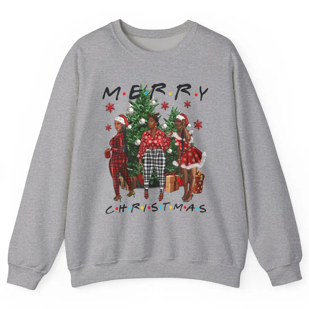 Merry Christmas African American Black Woman Xmas Afro Santa Unisex Crewneck Sweatshirt