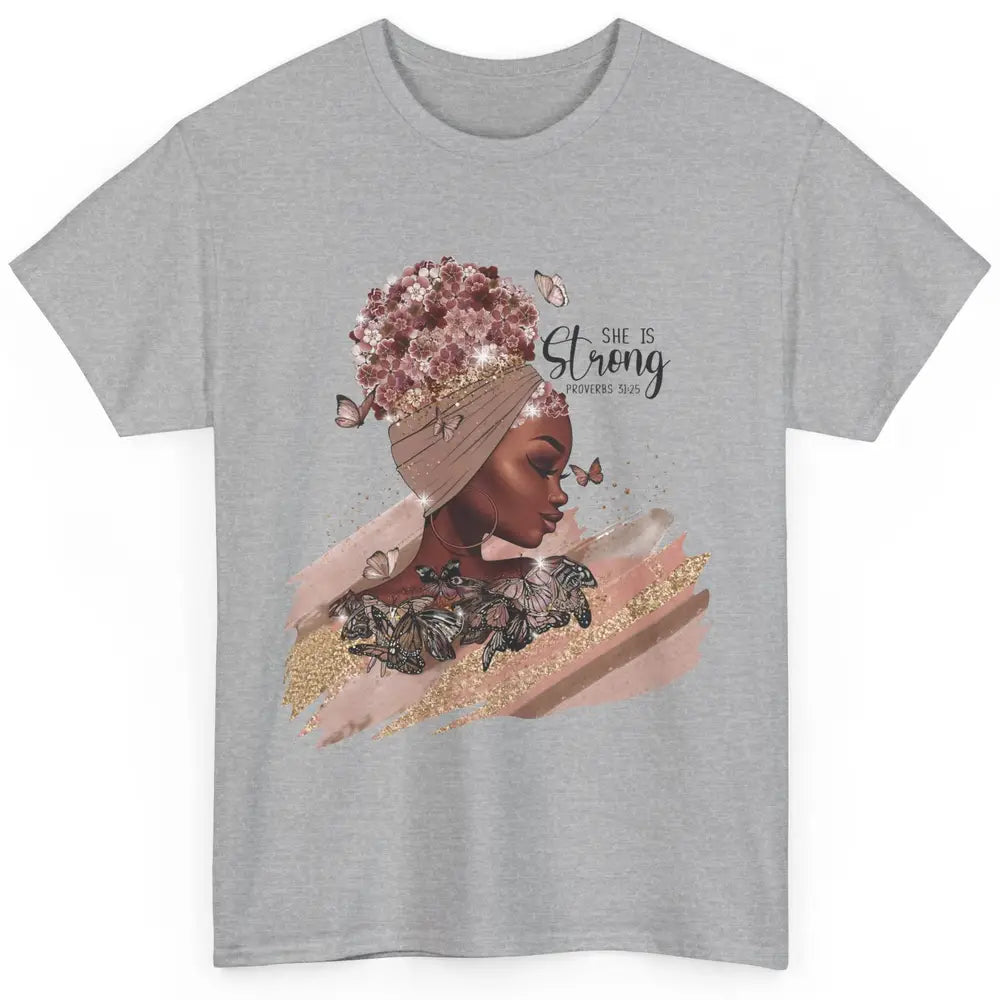 Floral Black Girl Shes Strong Afro Woman Christian Religious Classic Unisex T-Shirt