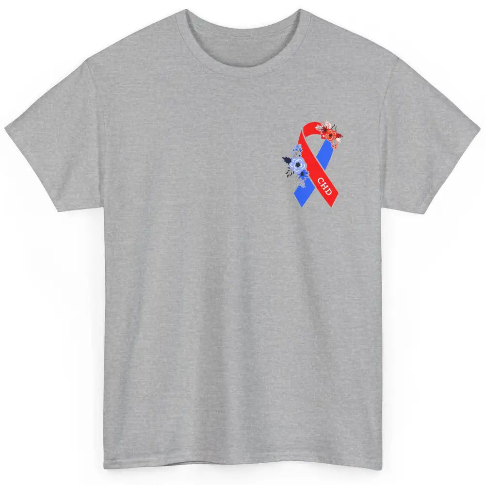 CHD Congenital Heart Disease Awareness Floral Ribbon Pocket Classic Unisex T-Shirt