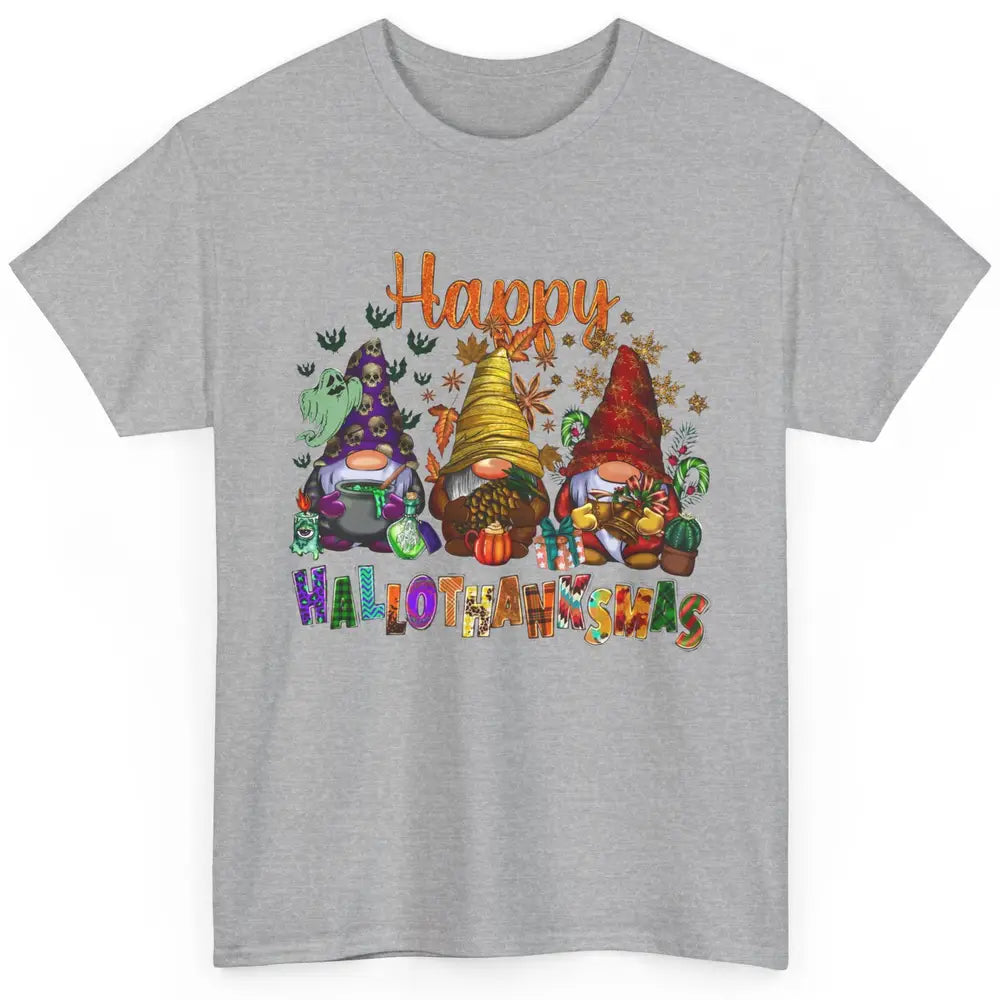 Pumpkin Gnomes Hallo-thank-mas Halloween Thanksgiving Xmas Classic Unisex T-Shirt