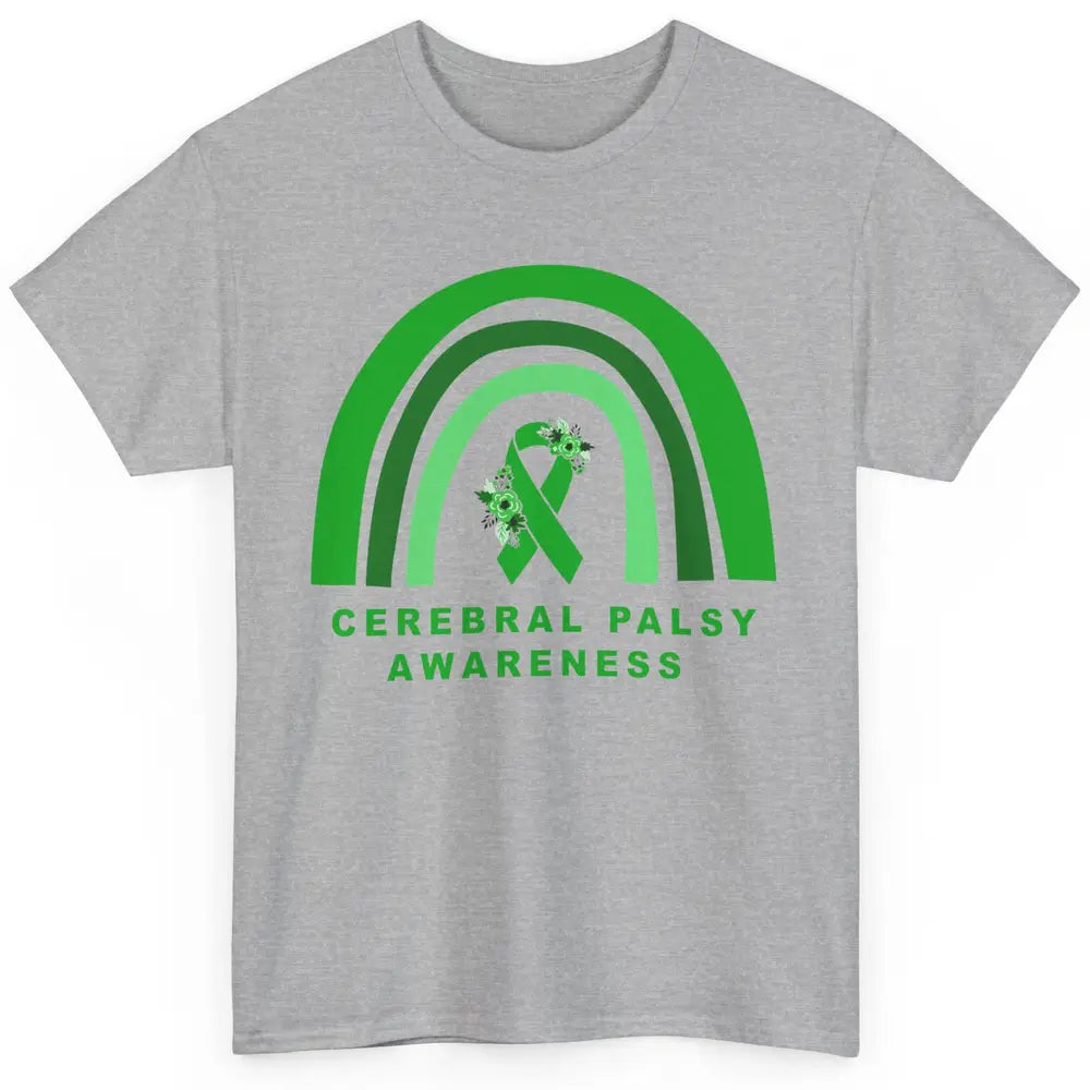 Cerebral Palsy Awareness Floral Green Rainbow Brain Disease Classic Unisex T-Shirt