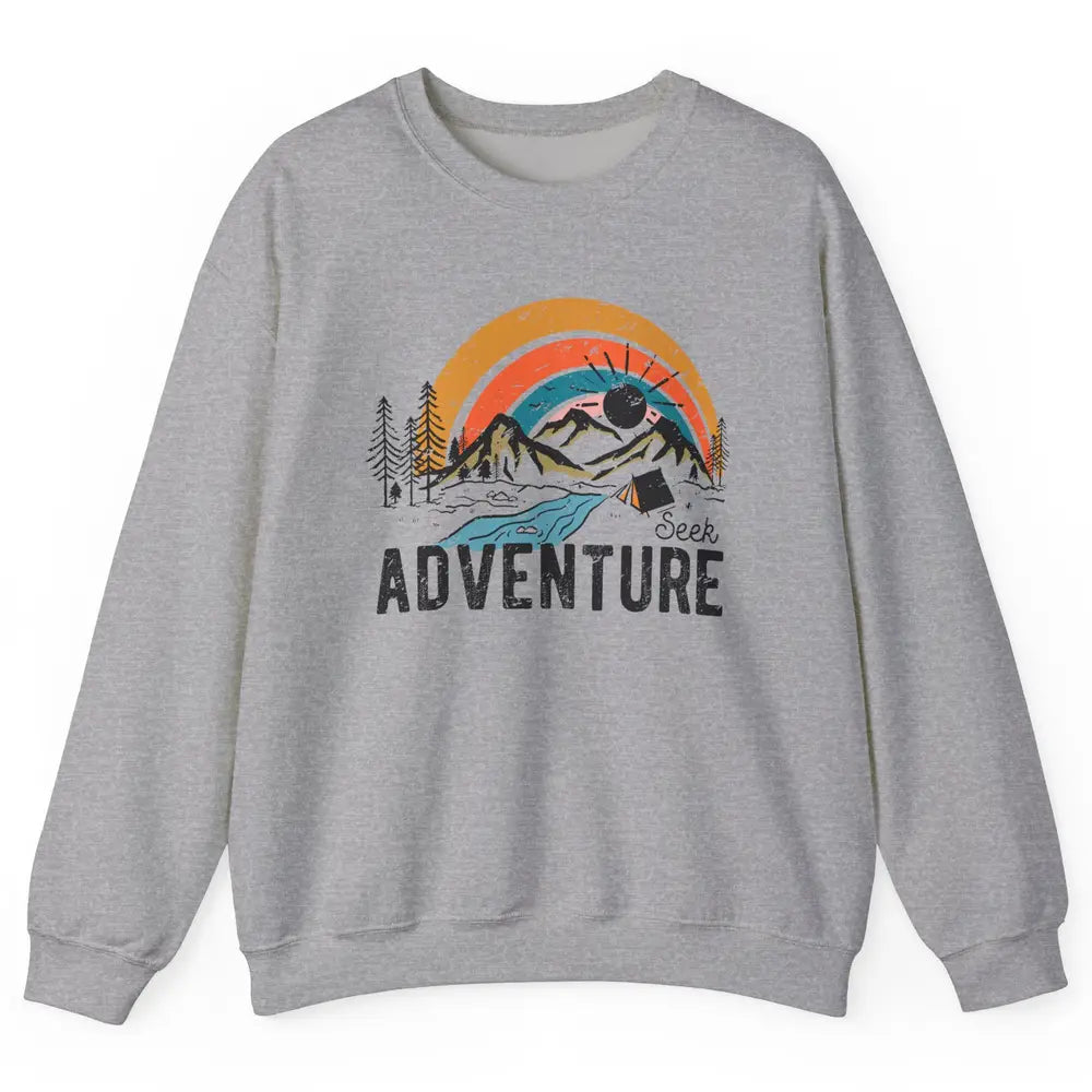 Vintage Mountain Sunrise Seek Adventure Camping Hiking Lover Unisex Crewneck Sweatshirt