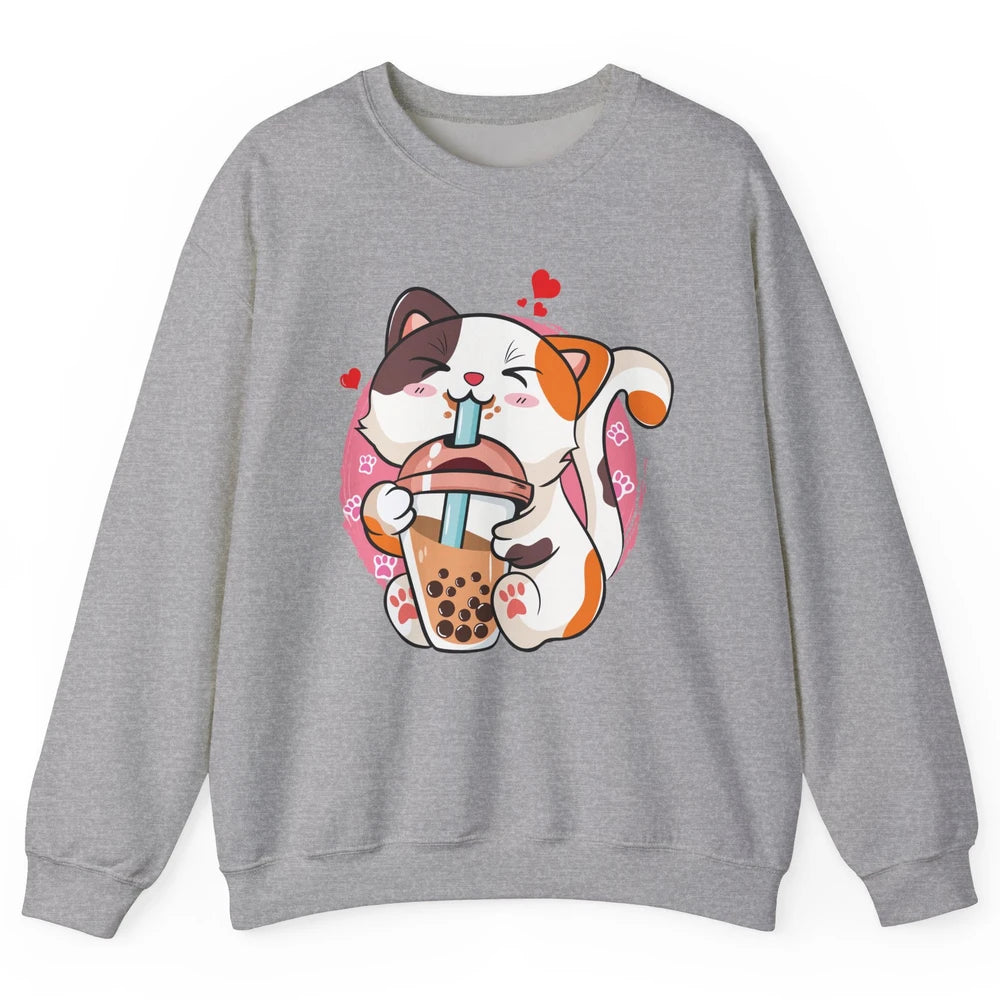 Boba Tea Cat Kawaii Cat Drink Milk Tea Kawaii Boba Cat Lover Unisex Crewneck Sweatshirt