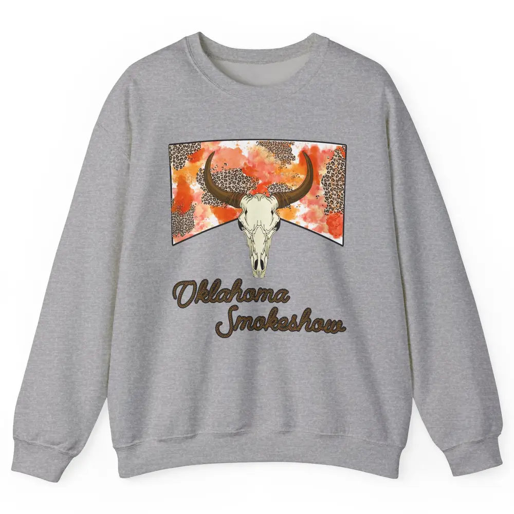 Boho Bull Skull Cow Print Oklahoma Smokeshow Western Country Unisex Crewneck Sweatshirt