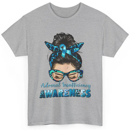 Adrenal Insufficiency Awareness Messy Bun Mom Blue Ribbon Classic Unisex T-Shirt