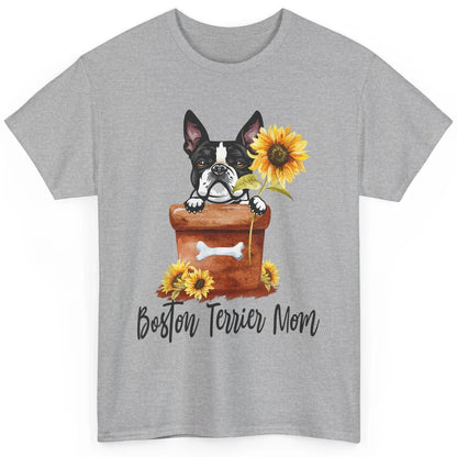 Funny Boston Terrier Dog Face Sunflowers Puppy Dog Mom Mama Classic Unisex T-Shirt