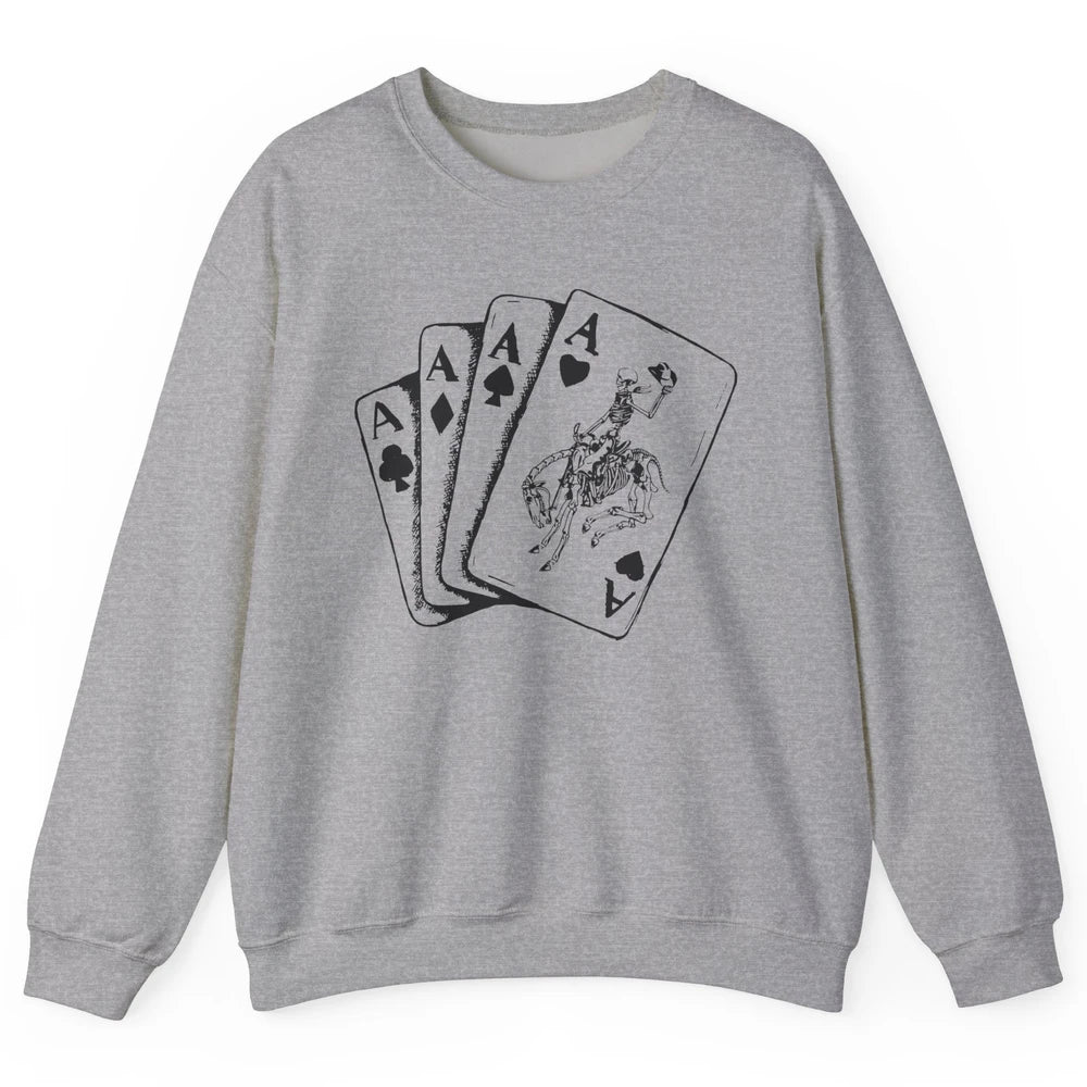 Skeleton Cowboy Horsing Playing Cards Western Cowboy Rodeo Unisex Crewneck Sweatshirt