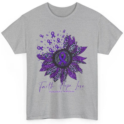 Faith Hope Love Purple Sunflower Alzheimer Brain Awareness Classic Unisex T-Shirt