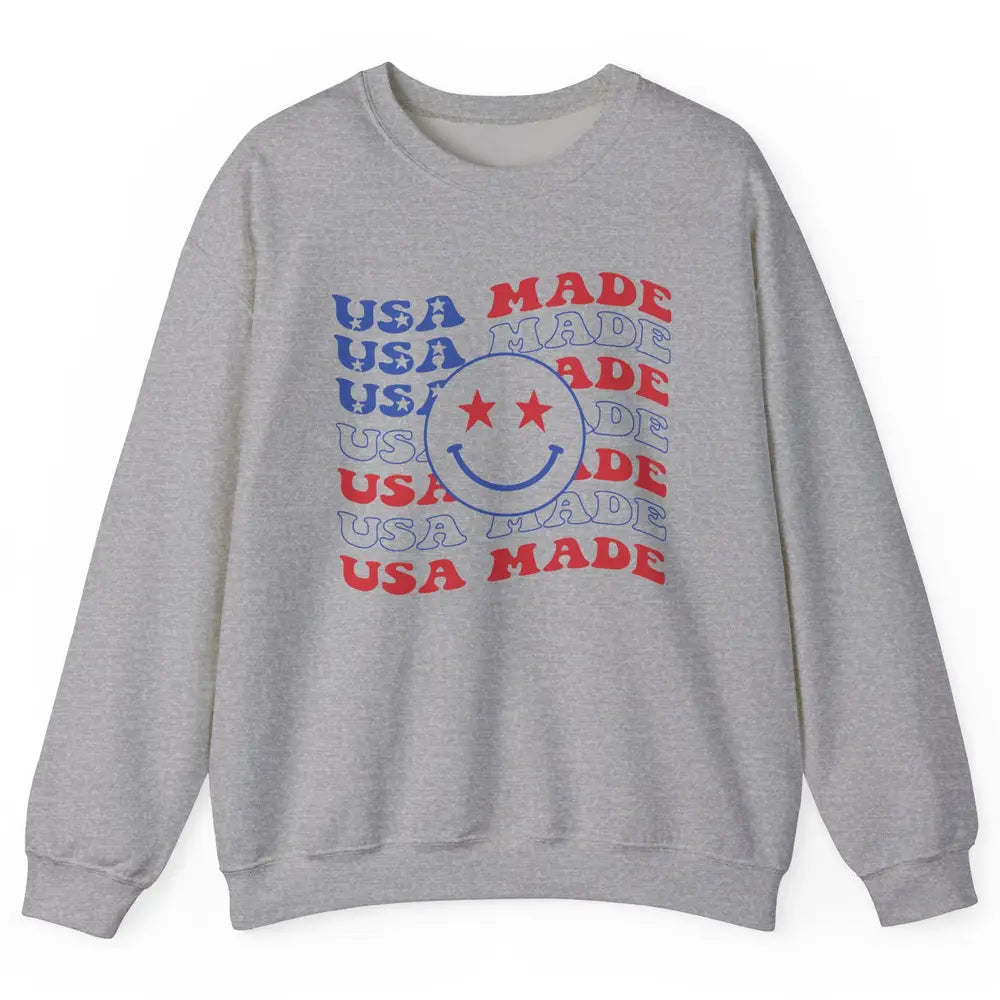 US Flag America Made Smiley Face July 4th American Patriots Unisex Crewneck Sweatshirt