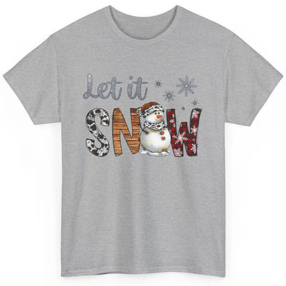 Leopard Snowman Let It Snow Snowflakes Western Christmas Classic Unisex T-Shirt