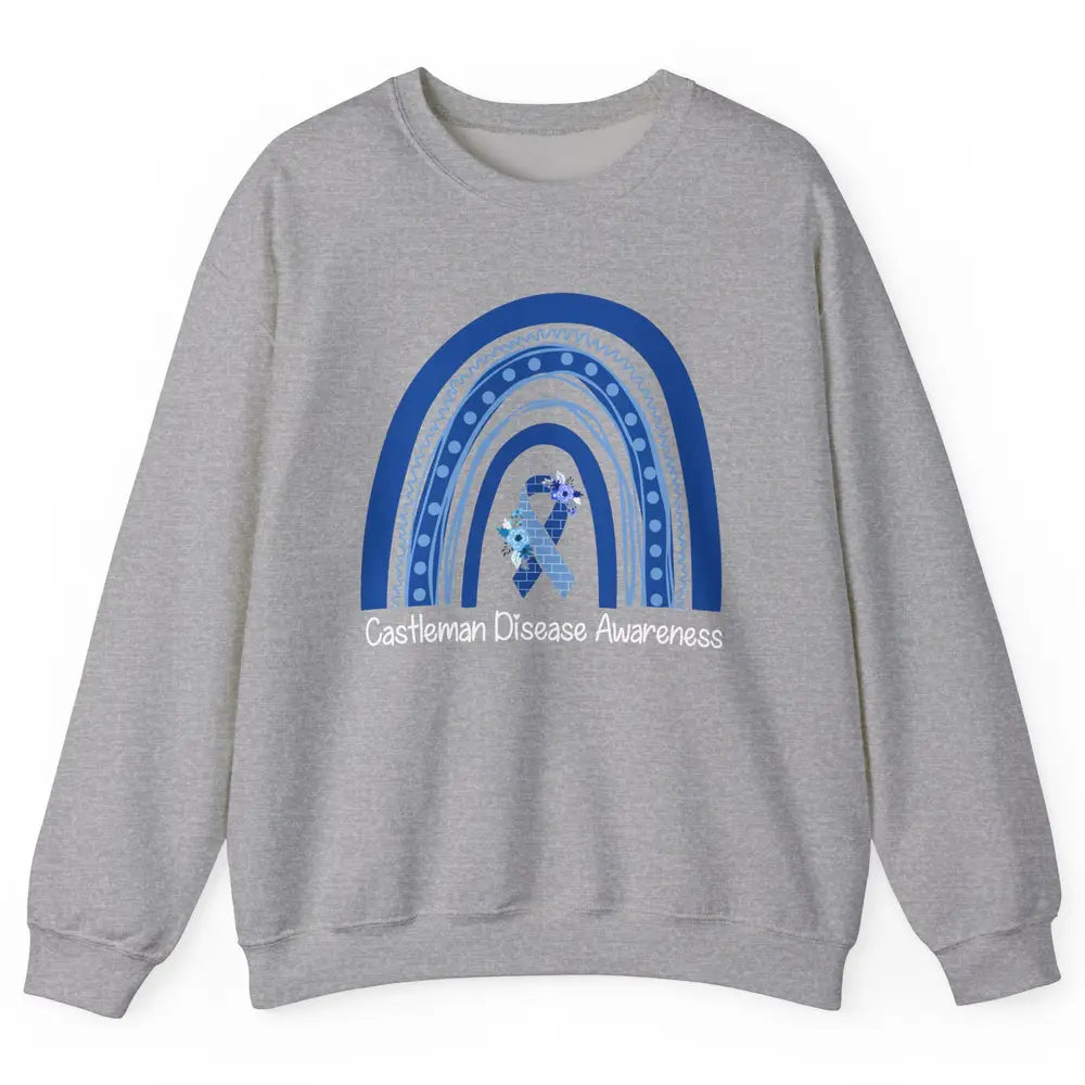 Castleman Disease Awareness Floral Blue Ribbon Rare Disease Unisex Crewneck Sweatshirt