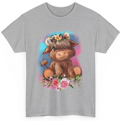 Floral Baby Highland Cow Farm Animals Western Country Classic Unisex T-Shirt